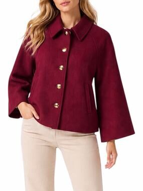 J. Crew Cropped Wool Blend Swing Coat Vintage Burgundy Size M Petite